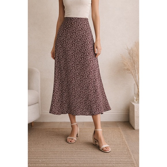 Reformation Dresses & Skirts - Reformation Midi Skirt Women Sz 6 Maroon  Floral Cottage Lightweight